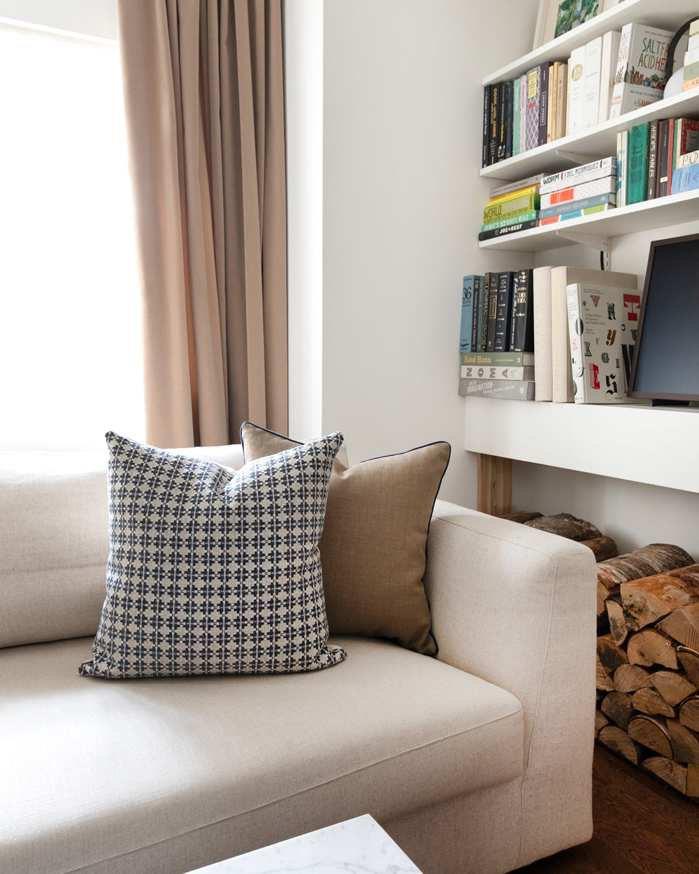 Franco Pillow Cover, Khaki and Cobalt