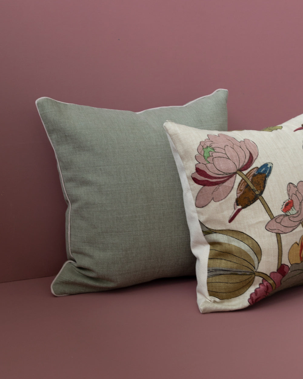 Frances Pillow Cover, Green and Pink