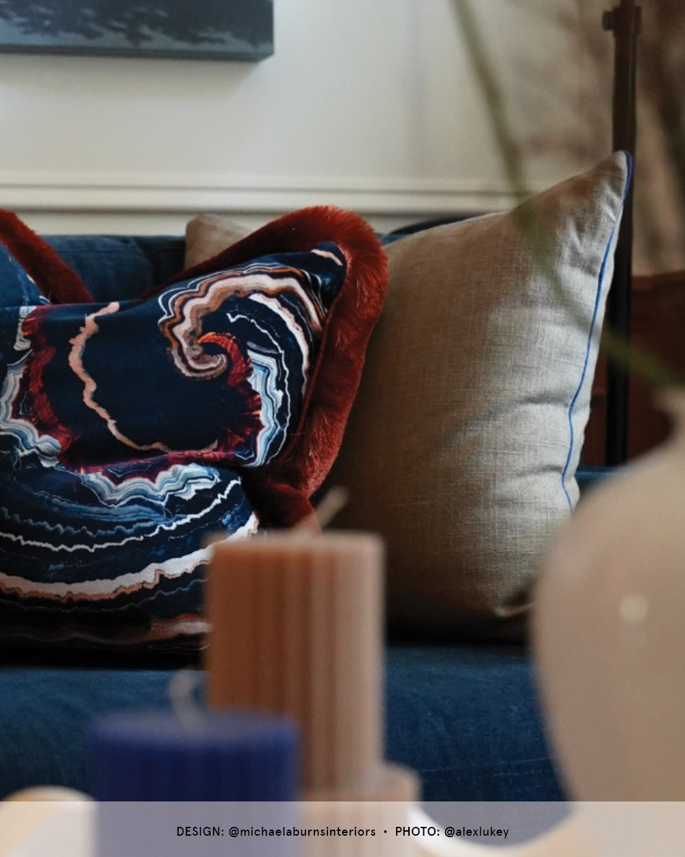 Franco Pillow Cover, Khaki and Cobalt