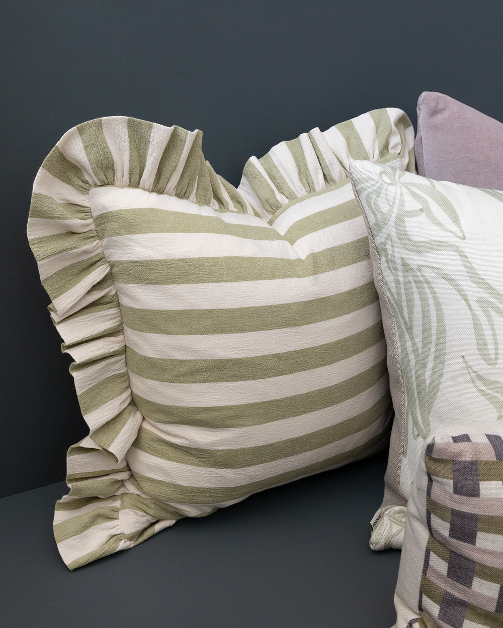 Pippa Striped Ruffle Pillow Cover, Spring Green
