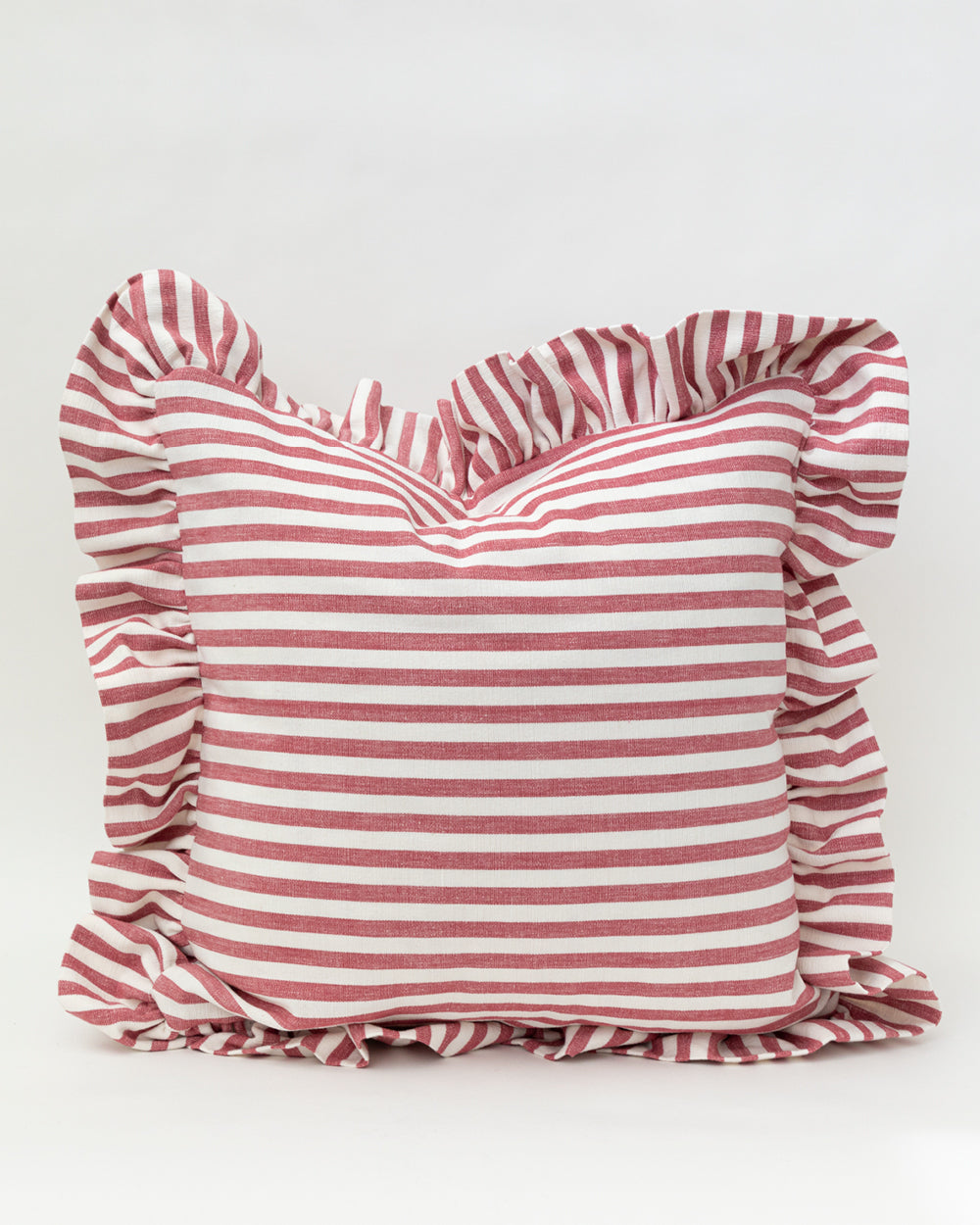 Riley Striped Ruffle Pillow Cover, Berry