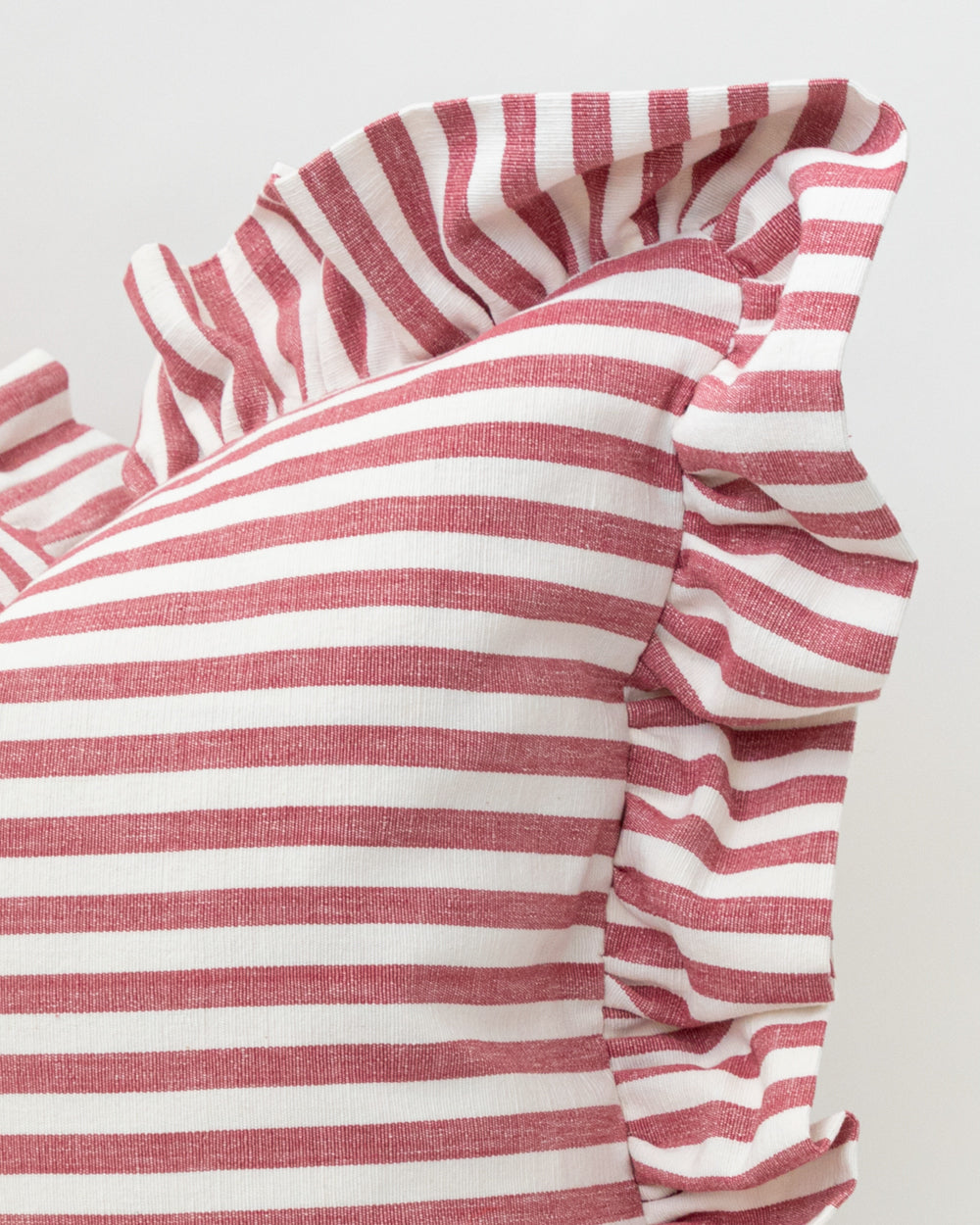 Riley Striped Ruffle Pillow Cover, Berry