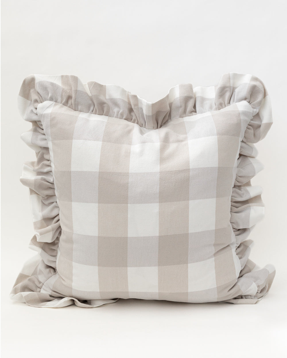 Willa Check Ruffle Pillow Cover, Beige