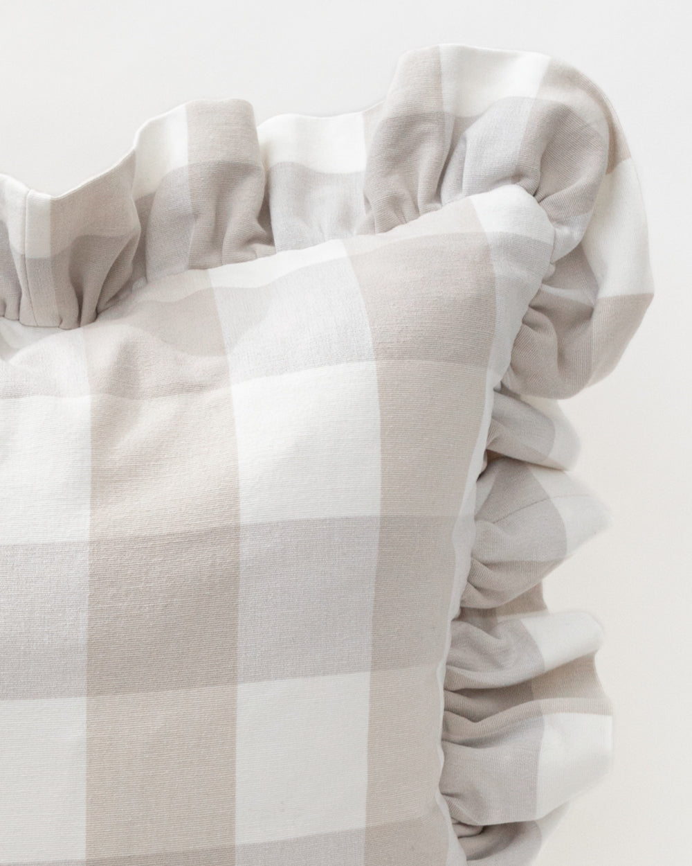 Willa Check Ruffle Pillow Cover, Beige