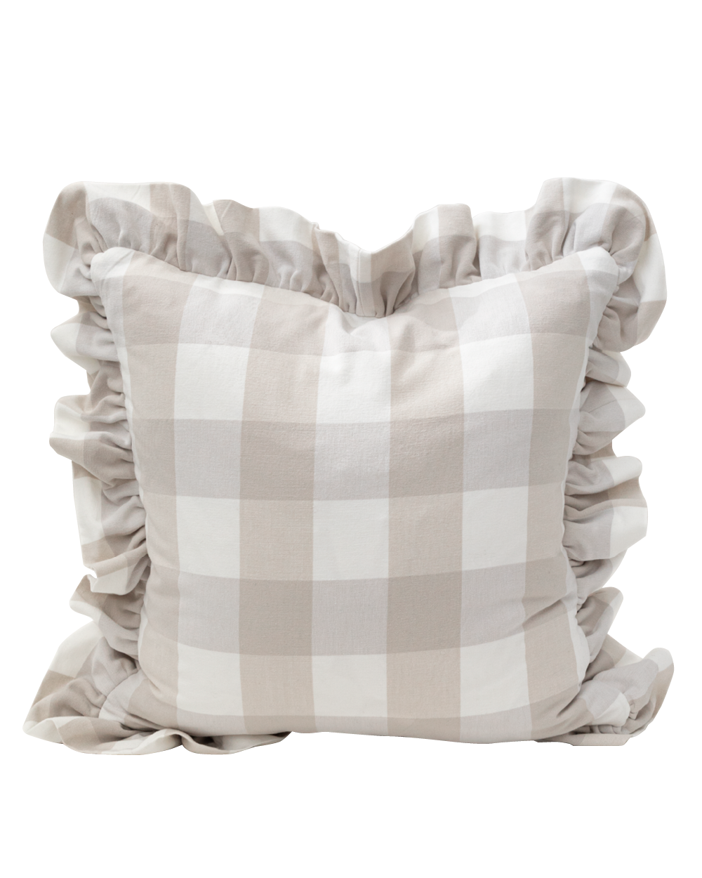 Willa Check Ruffle Pillow Cover, Beige