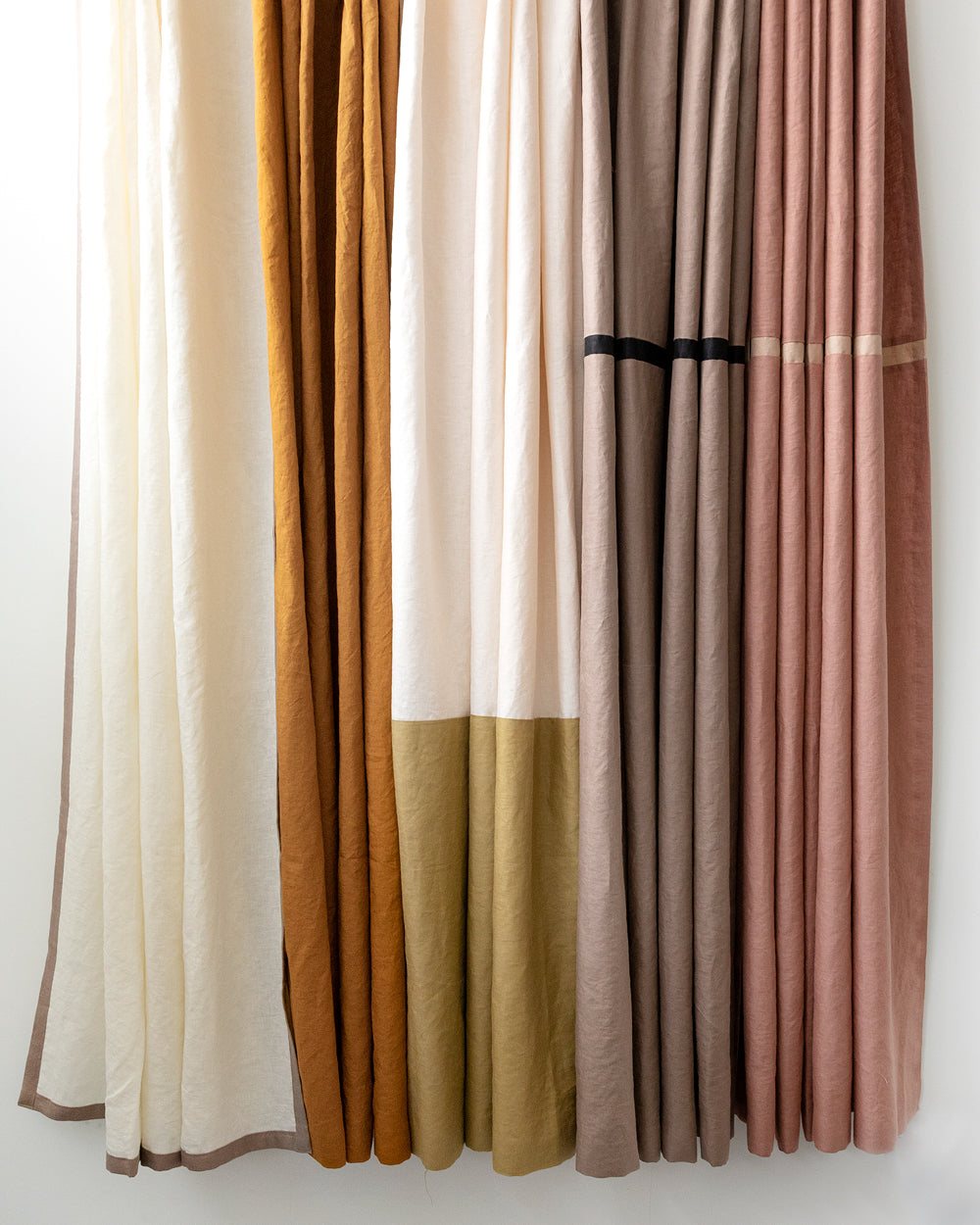 Spencer Colour-blocked Linen Shower Curtain, Pearl & Lemongrass