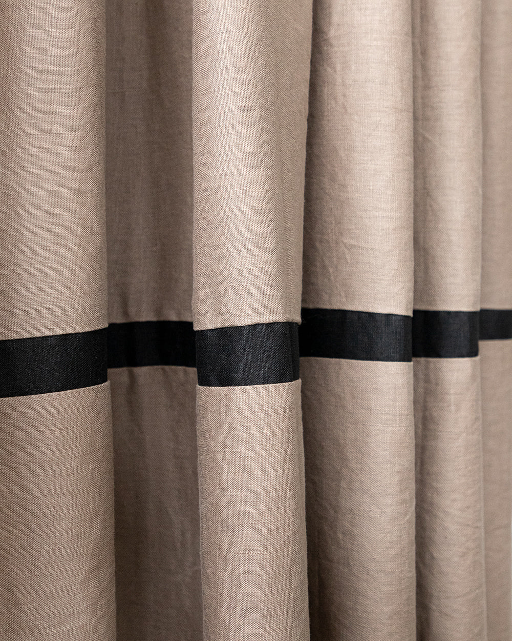 Drake Linen Shower Curtain, Driftwood & Black Stripe