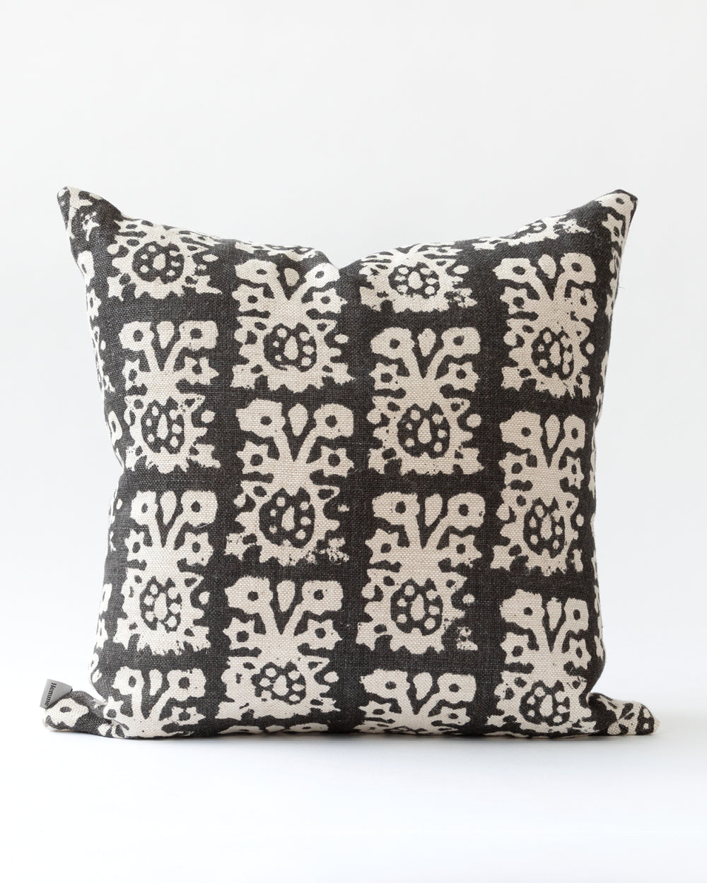 Black and white hand-blocked linen pillow
