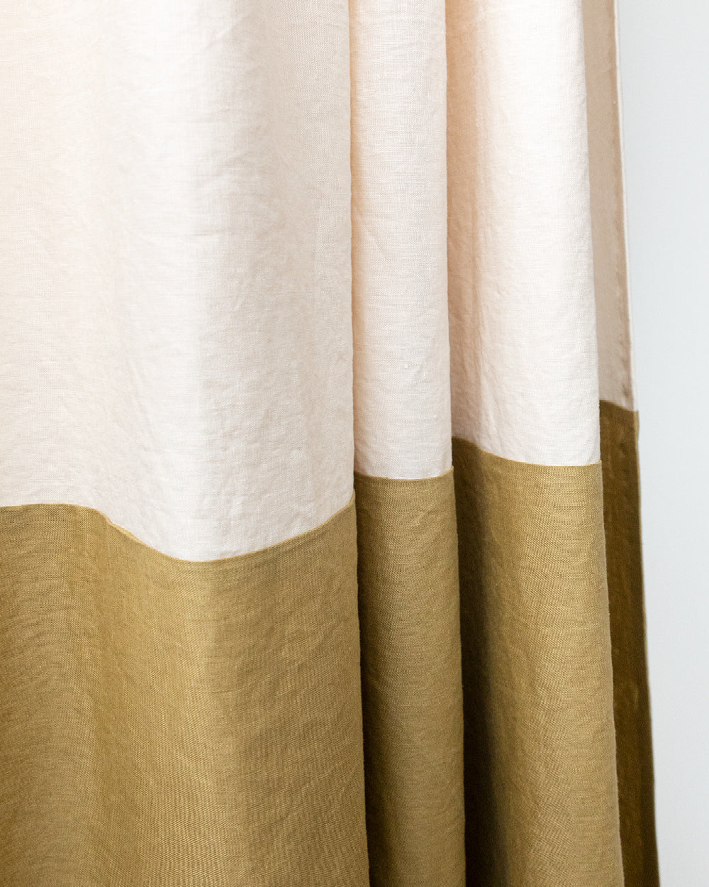 Spencer Colour-blocked Linen Shower Curtain,  Pearl & Lemongrass