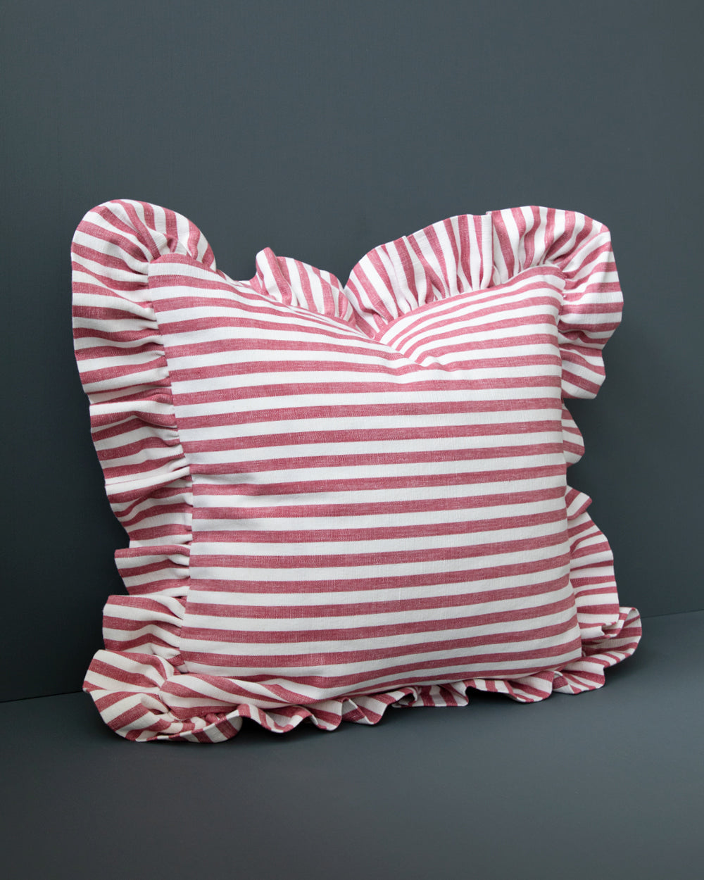 Riley Striped Ruffle Pillow Cover, Berry