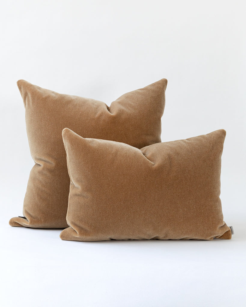 Two camel coloured Mohair pillows.