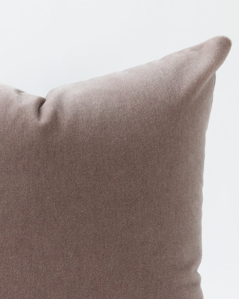 Detailed fabric close up Mauve square mohair pillow