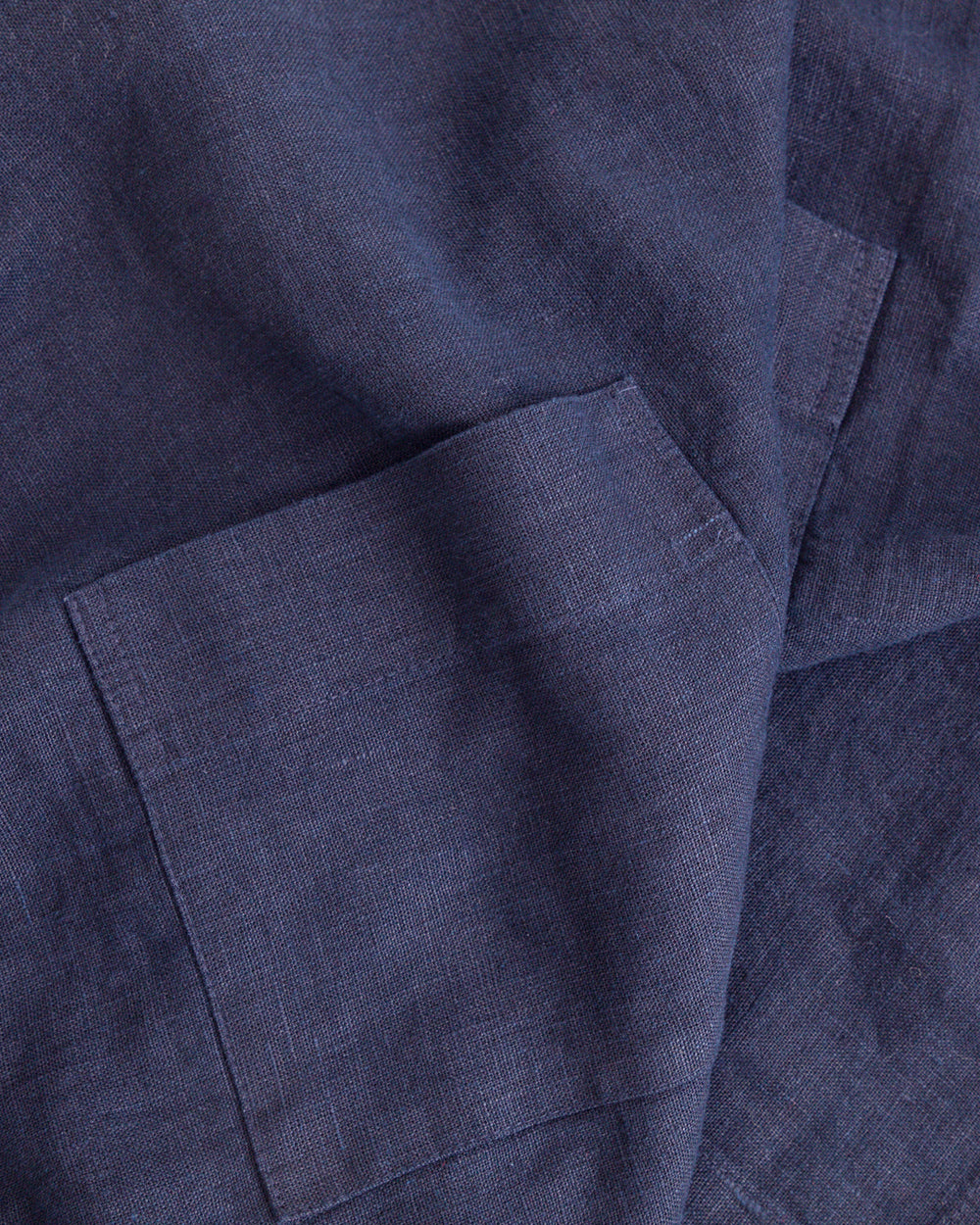Detail of Annie Linen Smock Apron in Ink Blue 
