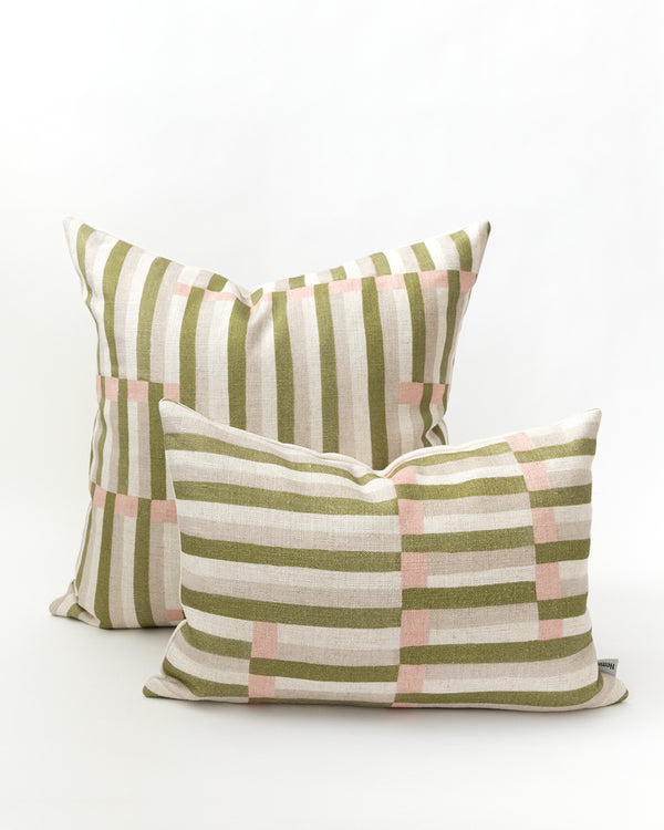 Two pillows in Striped Imogen Heath fabric 