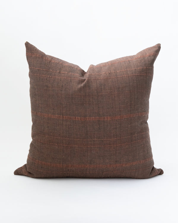 Square brown toned striped cotton pillow.