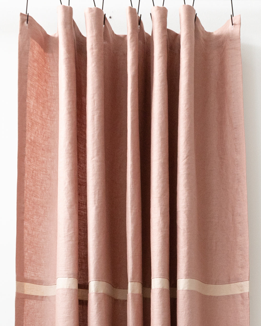 Drake Linen Shower Curtain,  Earthy Pink & Putty Stripe