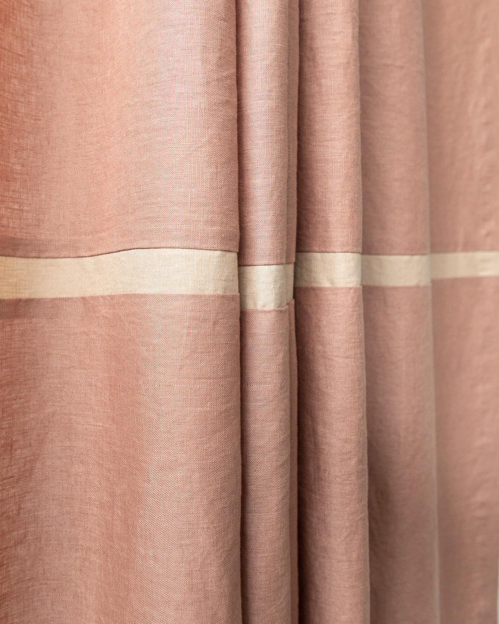 Drake Linen Shower Curtain,  Earthy Pink & Putty Stripe