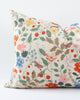 Detail close up of wildflower pattern cotton floral pillow.