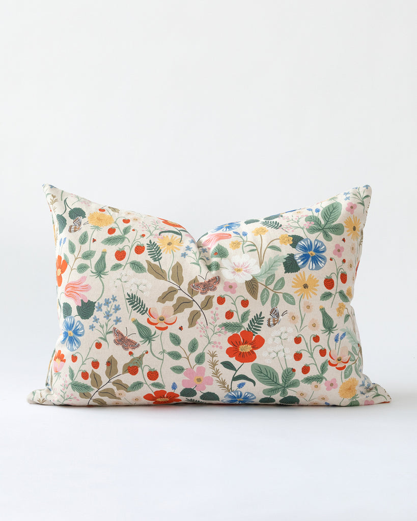 Wildflower pattern cotton floral pillow.