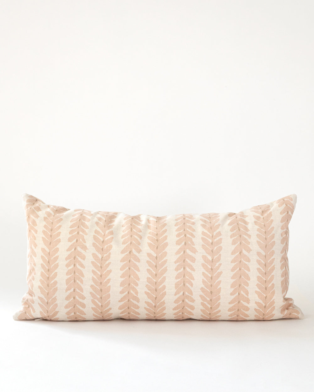 Blush linen botanical stripe lumbar pillow