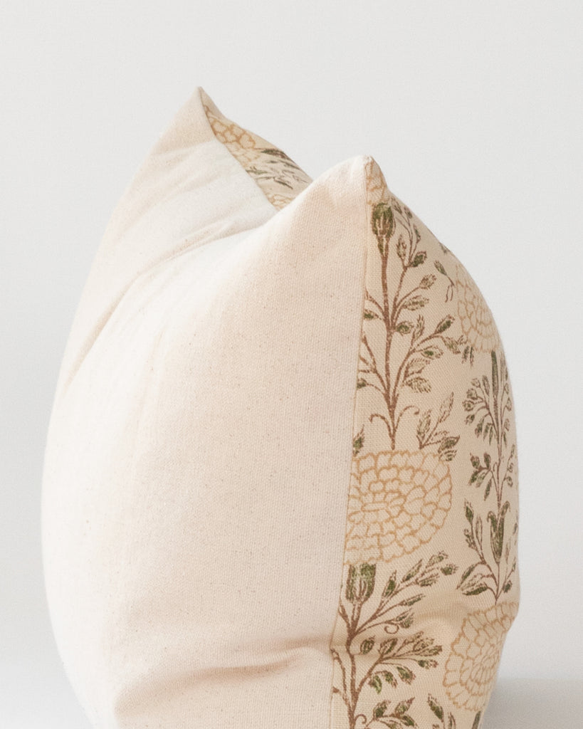 Close up detail of  Lisa Fine Textiles muted floral print pillow