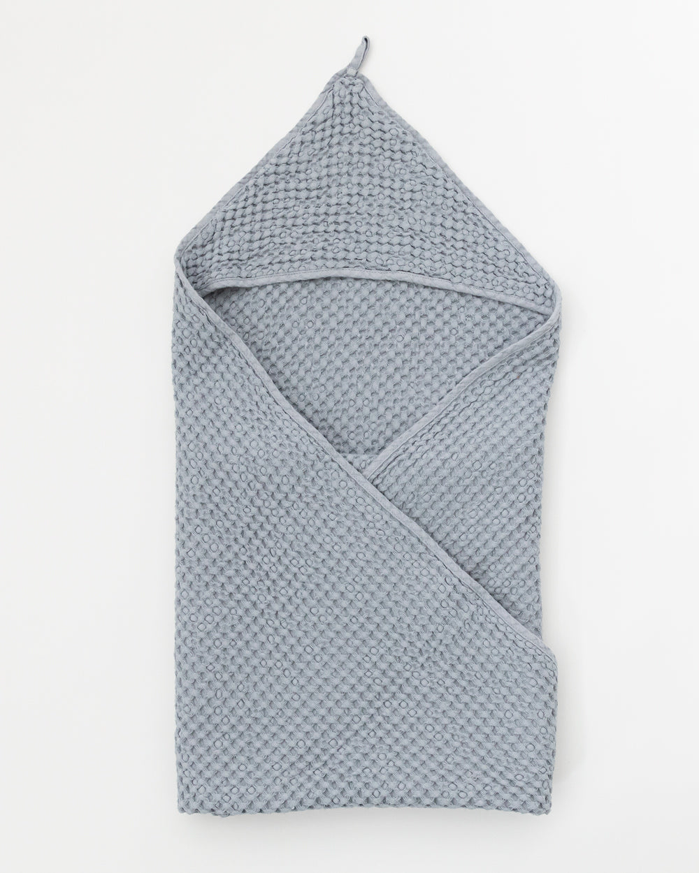 Flat folded Hooded Waffle Towel in blue grey colour.