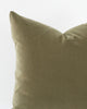 Close up detail of olive green velvet pillow