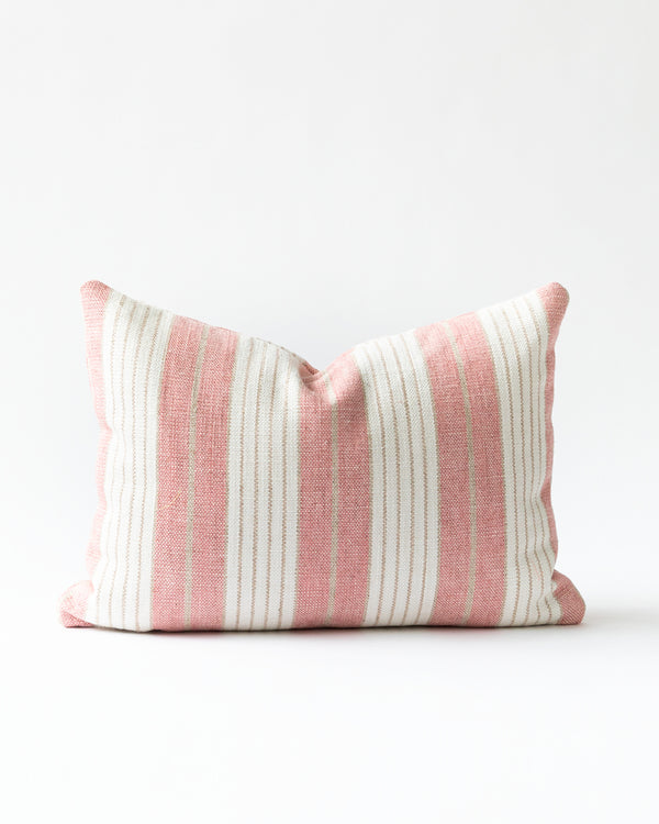 Pink and beige cotton striped pillow