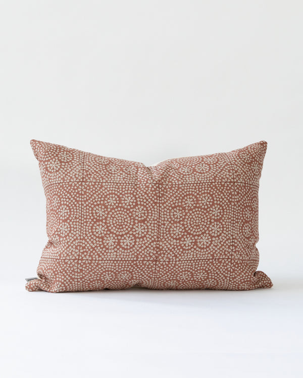 hand-blocked rust dot linen pillow