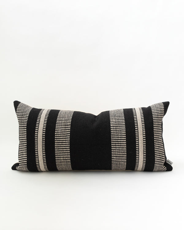 Black and cream striped lumbar pillow