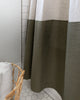 Close up detail of colour-blocked linen shower curtain