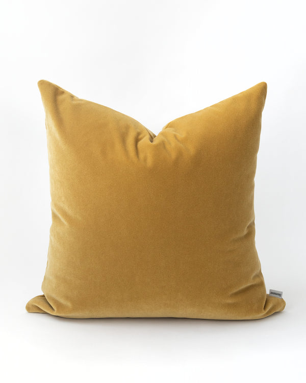 Square ochre yellow velvet pillow